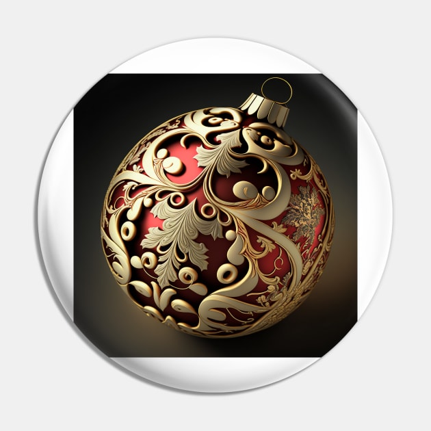 Red and Gold Christmas Ornament Pin by AICreateWorlds