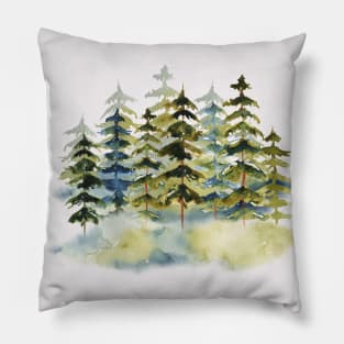 Watercolor Pine Forest Aesthetic Pillow