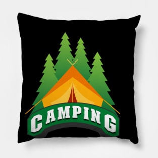 Camping Wildlife Born to Camp Forced To Work Dark Background Camping Campfire Summer Design Pillow