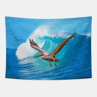 Brown Pelican Wings and Waves Tapestry