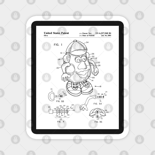 Mr Potato Head Patent - Potato Head Art - Black And White Magnet by patentpress