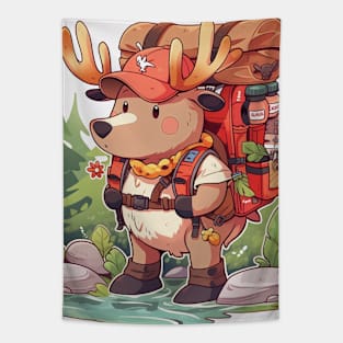 Hiking Moose Tapestry