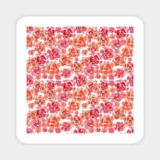 Red and Orange Loose Watercolor Roses Pattern Magnet