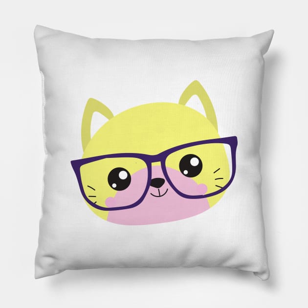 Hipster Cat, Cat With Glasses, Kitten, Cute Cat Pillow by Jelena Dunčević