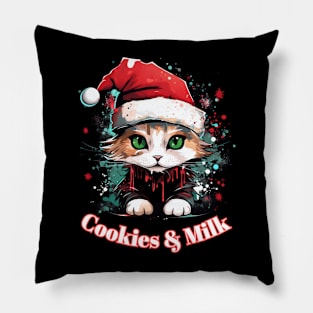 Cookies & Milk - Christmas Cat - Winter Holiday Pillow