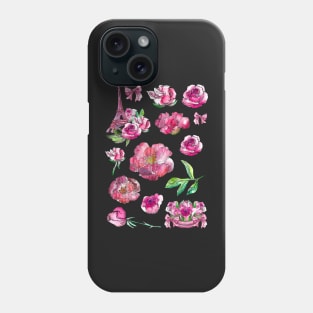 Roses, Stickers, sticker, set, flowers, paris, pink, girly, feminine, romantic Phone Case