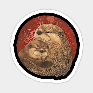 Otters Cuddling Ukiyo e Style Magnet