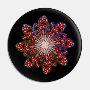 Red Mushroom Mandala with multicolored background Pin