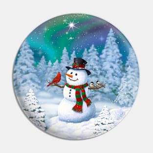 Happy Christmas Snowman and Birds Pin