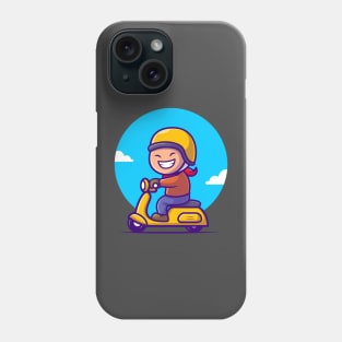 Cute Boy Riding Scooter Cartoon Phone Case