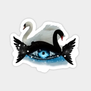 Fantasy eye with swan in black and white Magnet