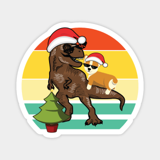 Corgi Riding T Rex with Christmas Tree Magnet