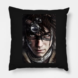 Captivating Cyberpunk Portrait of a Young Man Pillow