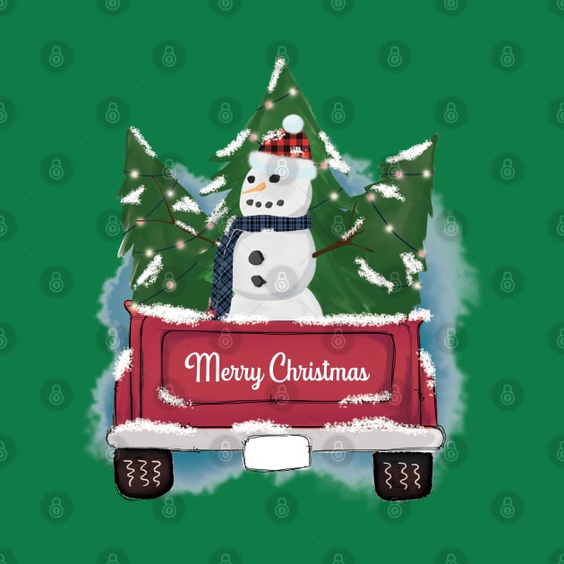 Christmas Truck with Snowman by Peach Lily Rainbow