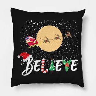 Believe Santa Christmas Reindeer Season Pillow