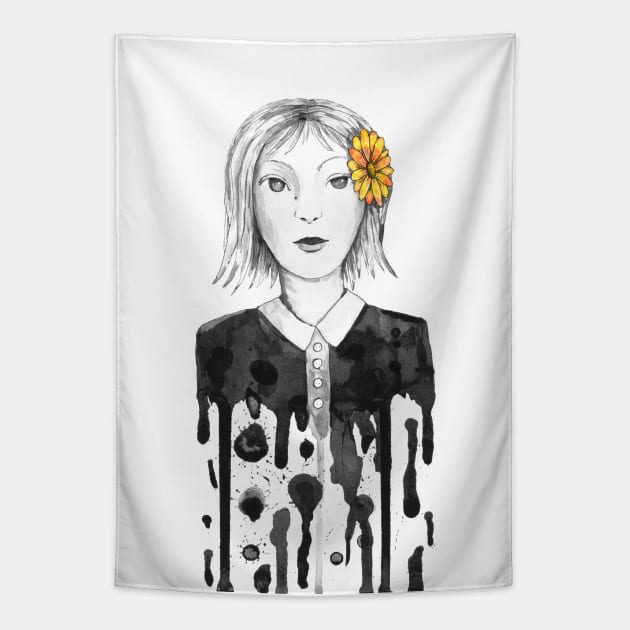 Flower dripping girl Tapestry by Bwiselizzy