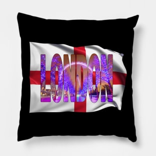 LONDON - London Eye Christmas Lights & Flag Pillow