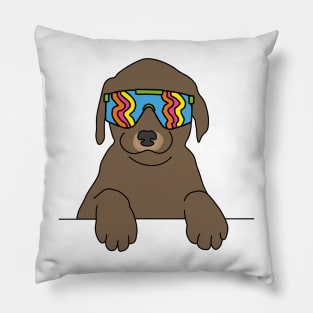 Chocolate Labrador puppy Dog wearing 80's skiing sunglasses Pillow