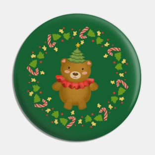 Christmas Teddy Bear Wreath Pin