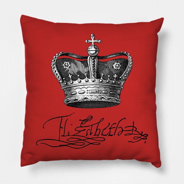 Elizabeth I, Queen of England, Crown and Signature Pillow by Pixelchicken