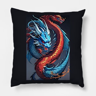 Red and blue Chinese dragons Pillow