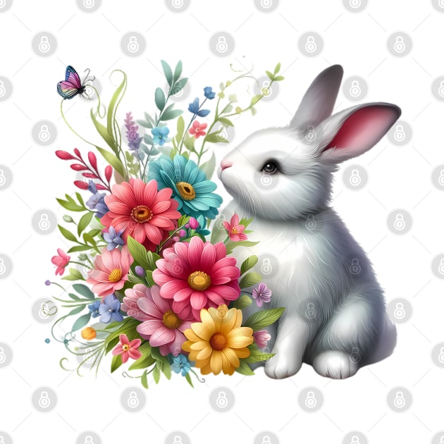 A rabbit decorated with beautiful colorful flowers. by CreativeSparkzz