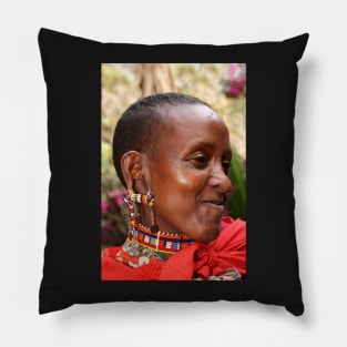 Portrait of a Young Maasai (or Masai) Woman, East Africa Pillow