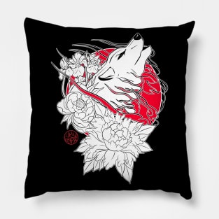 Japanese wolf, iris and peony Pillow