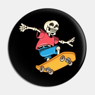 Skeleton as Skateboarder with Skateboard Pin