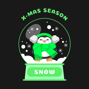 Xmas Season Snow Penguin (Green) T-Shirt