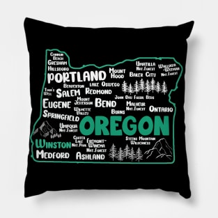 Cute map of Winston Oregon, Portland, Salem, Eugene, Springfield, Bend, Ontario, Medford Pillow