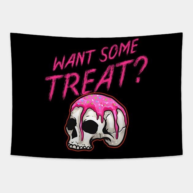 Want Some Treat Skull With Topping And Sprinkles Halloween Tapestry by SinBle