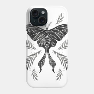 Black and White Watercolor Luna Moth Phone Case