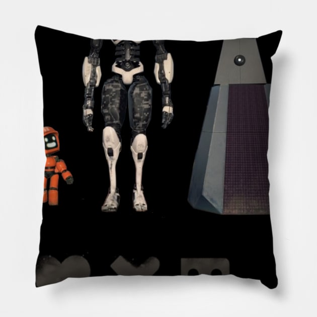 Love Death and Robots - Three Robots Pillow by GeekGiftGallery