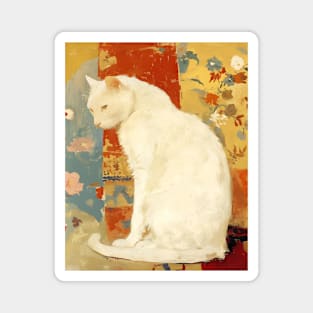 White Cat Romantic Vintage Magnet