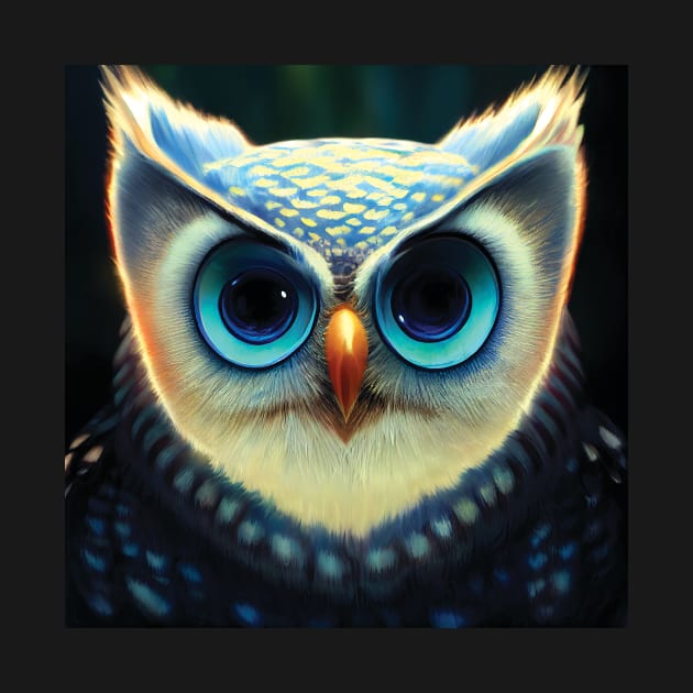 Owl Face with Big Blue Eyes by Geminiartstudio