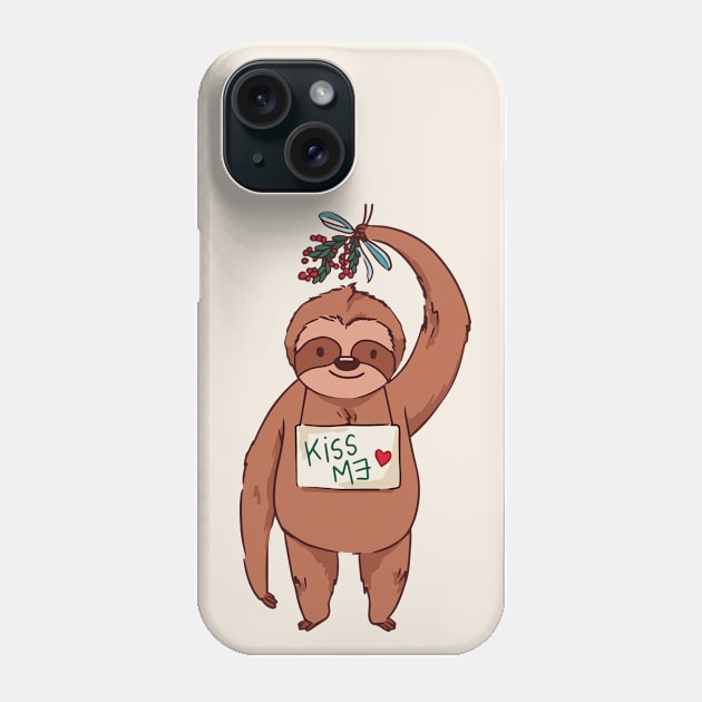 Merry Slothmas // Cute Christmas Sloth with Mistletoe Phone Case by SLAG_Creative