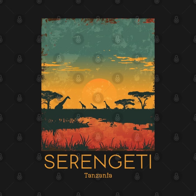A Vintage Travel Illustration of Serengeti National Park - Tanzania by goodoldvintage