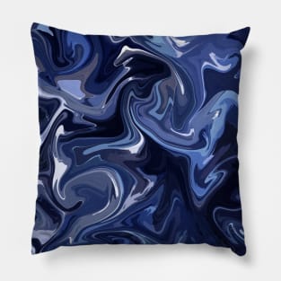 Delft Blue Silk Marble - Blue and White Liquid Paint Pattern Pillow