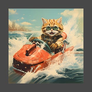 Retro Cats Summertime Boating | Vintage Style Kitty Art T-Shirt