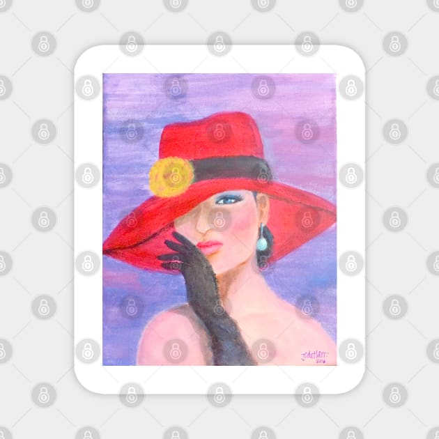 Incognito. Elegant lady wearing a red hat Magnet by JedethDT