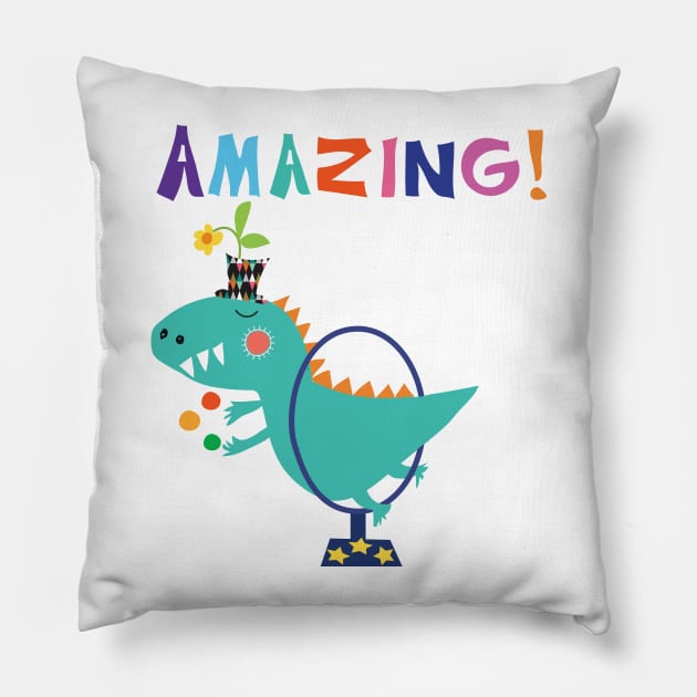 Circus Dino Pillow by tfinn