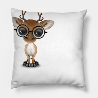 Cute Curious Nerdy Baby Deer Wearing Glasses Pillow