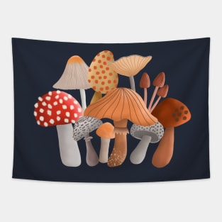 Mushrooms on Mossy Blue Tapestry