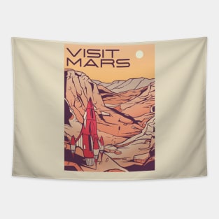 "Visit Mars" Mars Landscape Retro Travel Design Tapestry