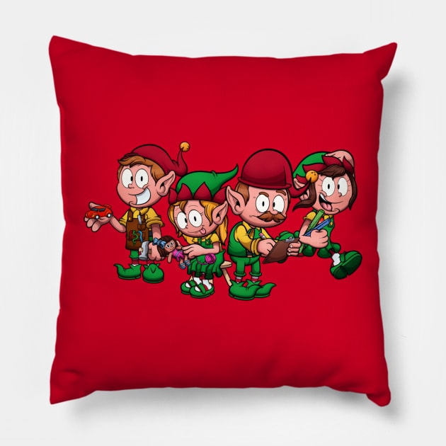 Christmas Worker Elves Pillow by TheMaskedTooner