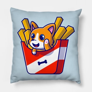 Cute Corgi Dog With French Fries Cartoon Pillow