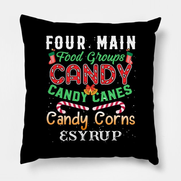 Four Main Food Groups Elf Buddy Christmas Pajama Xmas Pillow by lenaissac2