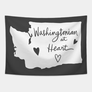 Washingtonian At Heart: Washington State Pride Calligraphy State Silhouette Art Tapestry