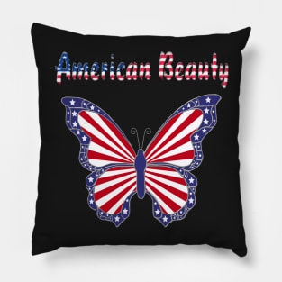 American Beauty Patriotic Red White And Blue Butterfly Pillow